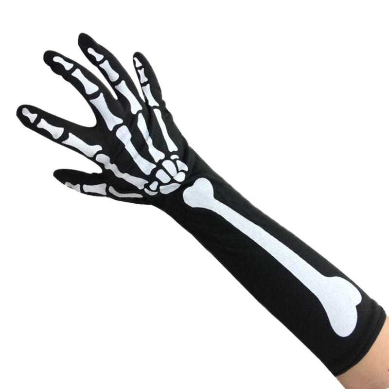 Halloween Skeleton Gloves Short Long Full Finger Bone Print Mittens Dress Party Costume Accessories for Women Men