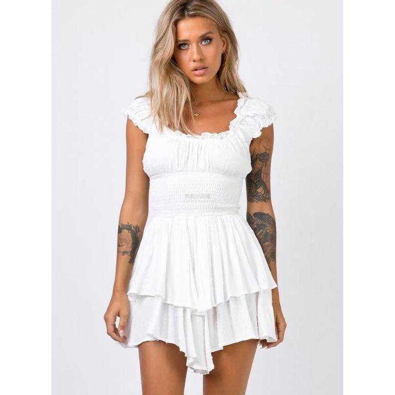 

Princess Polly White off-the-Shoulder Clothes Tight Skirt Zhao Lusi Same Style Slimming Flounce Pure Color Dress Milky White S