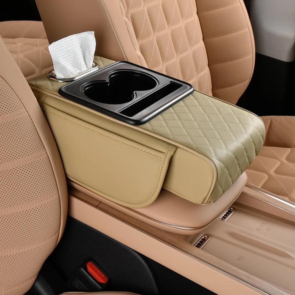 High Quality Car Armrest Cover Thicken Height Pad Arm Rest Cushion with Pocket Tissue Cup Holder Memory Cotton Elbow Support Pad