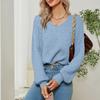 Women's Lazy Style Loose Short V-neck Lntern Long-sleeved Pullover Sweater