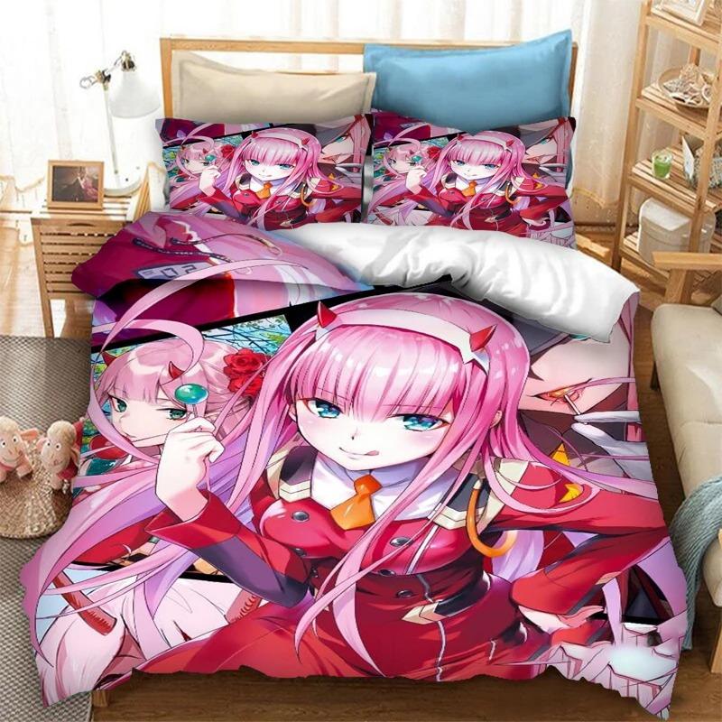 3D Print Cartoon DARLING In the FRANXX Zero Two 02 Bedding Set Boys Girls Twin Queen Size Duvet Cover Pillowcase Bed Kids Adult