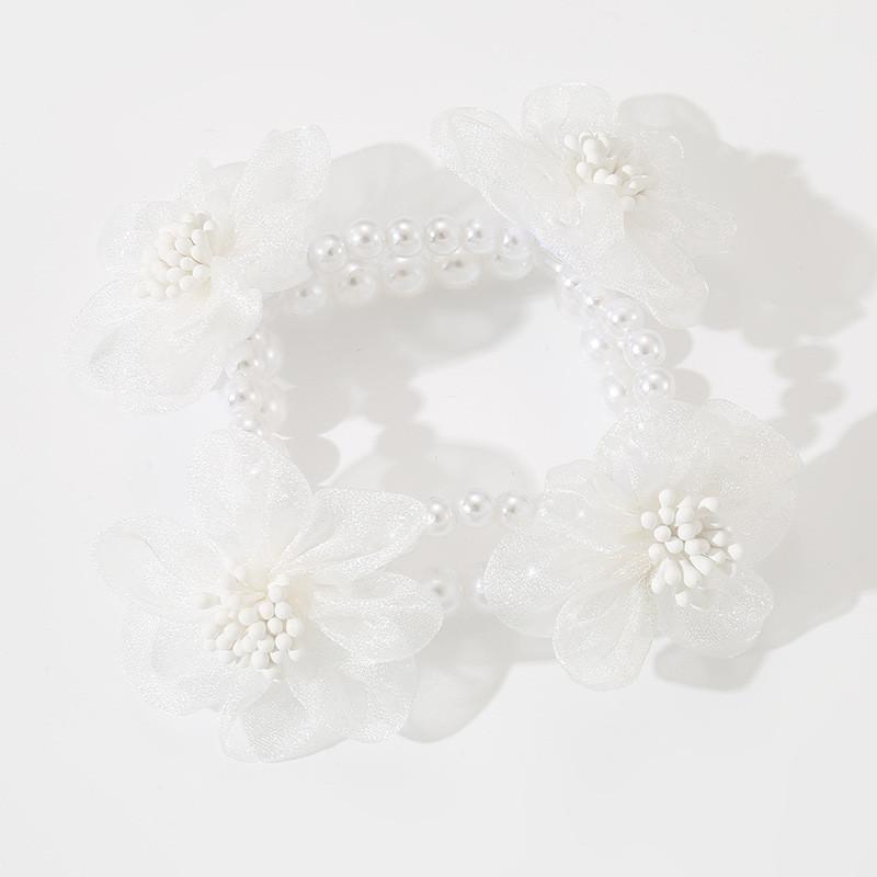 Handcrafted Floral Pearl Bridal Bracelet With Cloth Material For Wedding And Bridesmaids