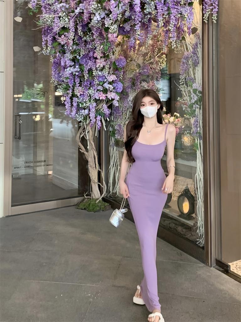 Summer New Tight Suspender Dress Women's Black Waist Slim and Thin Skirt Fishtail Hip-wrapped Long Dress