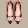 Women Pointed Shallow Mouth High Heels Shoes Suede Stiletto Heel Shoes Comfort Solid Pearl Wedding Single Pumps Zapatos De Mujer