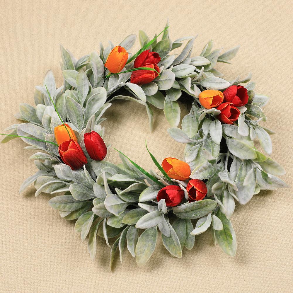 

Сезонный венок, венок на дверь, пасхальный венок. Венок ко Дню Святого Патрика Венок из кроличьих ушей и тюльпанов