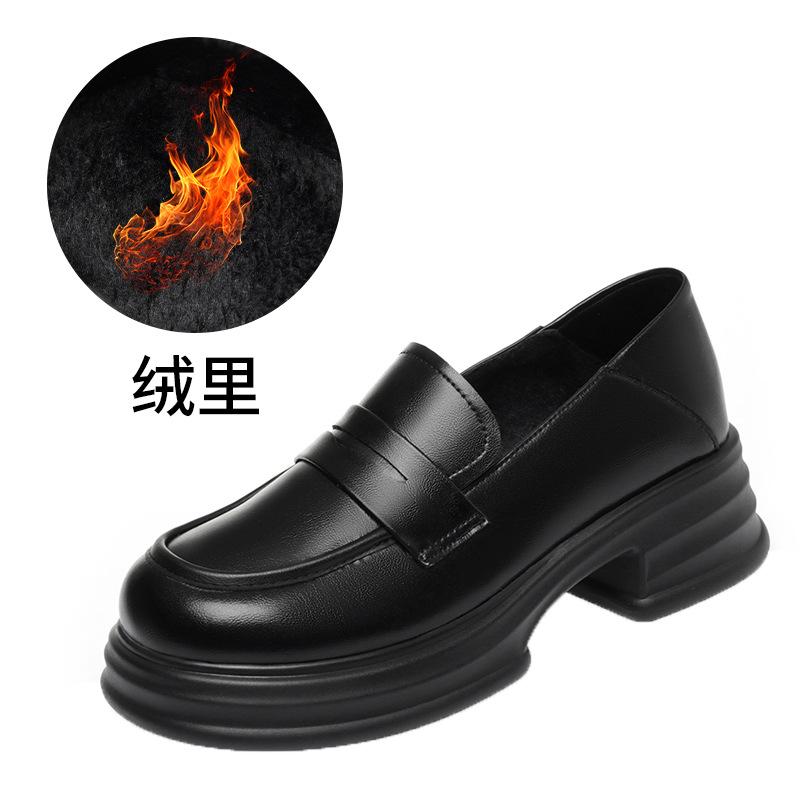 Platform small leather shoes women, new spring women's shoes single shoes black work shoes British loafers