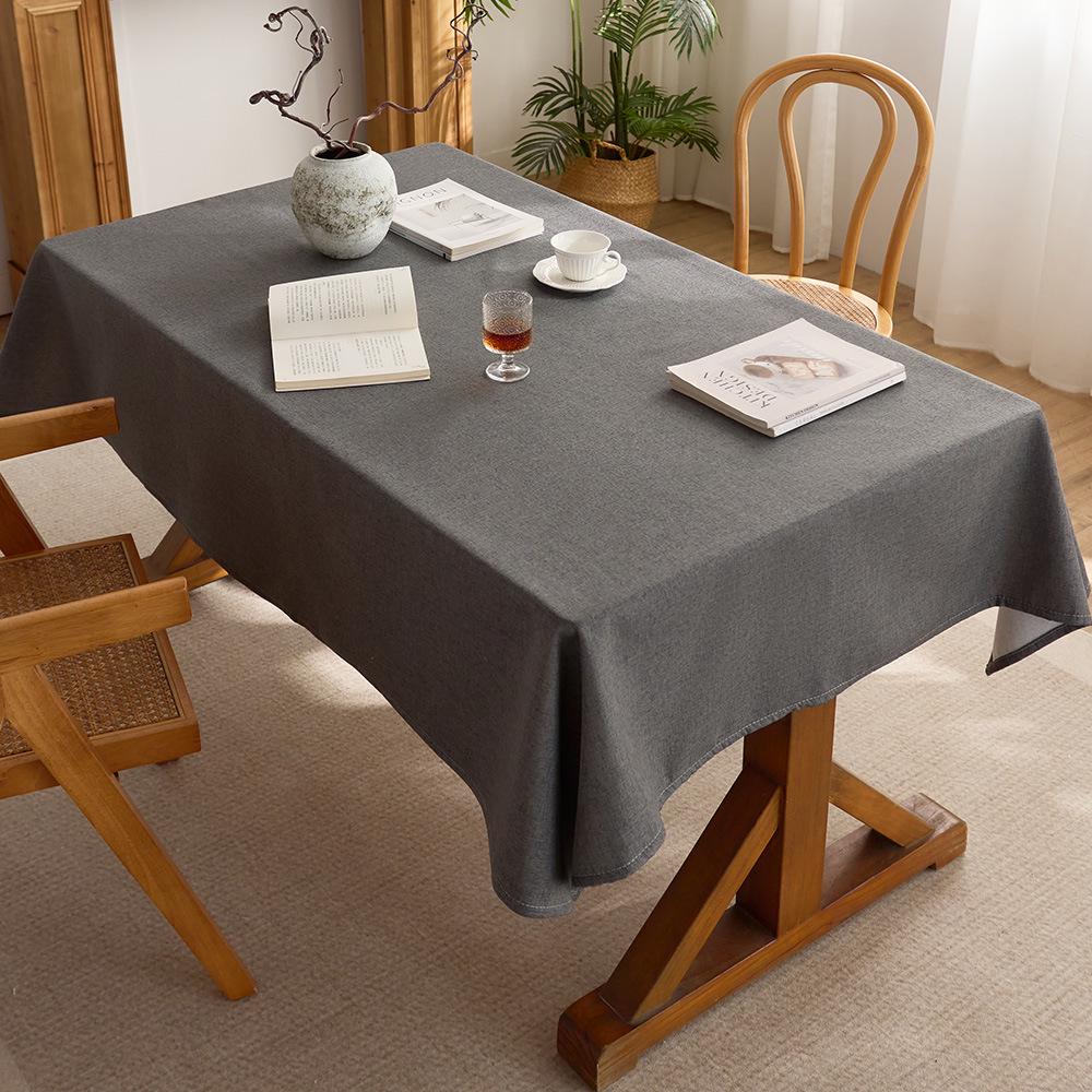 Modern Chinese Style Cotton Linen Tablecloth - Solid Color Rectangular Design for Dining or Tea Room