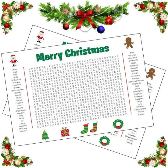 Giant Thanksgiving/Christmas Word Search Poster 36 x 22 Inch Word Search Puzzle Wall Game PVC Reusable Holiday Activity Poster for Family Fun