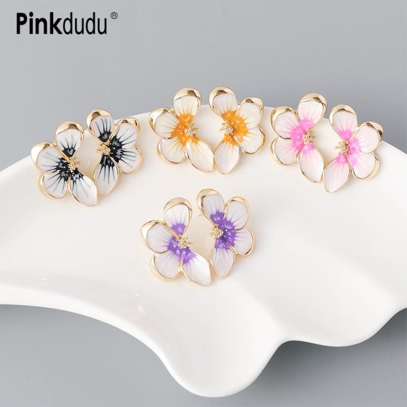 Pinkdudu Vintage Pearlescent Painted Petals Zinc Alloy Earrings Simple Stud Earrings Women Jewelry PD2362
