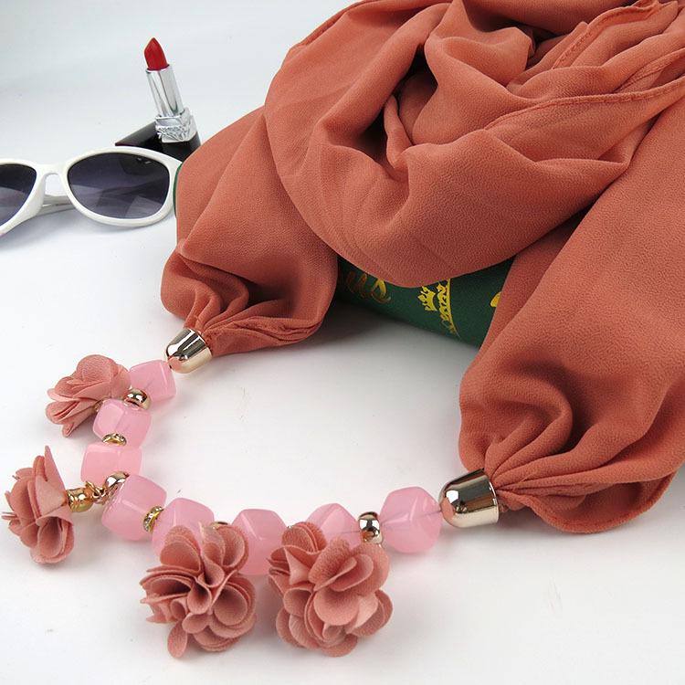 Women Printed Chiffon Ring Scarf Hijabs Multi-style Jewelry Necklace Flower Pendant Scarf Lady Apparel Accessories Wholesale