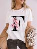 Elegant Cherry Blossom Initial Az Tshirt Unisex Crewneck Floral Letter Graphic Girls Y2k Tops Fashion Mama Birthday Gift Tshirt