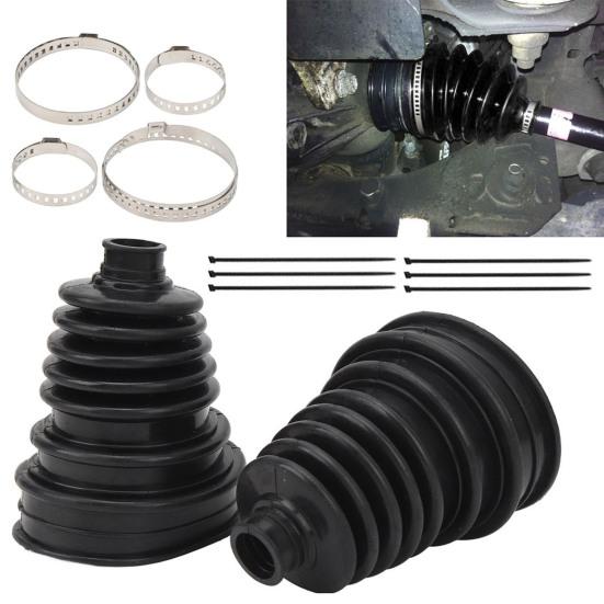 2Pcs CV Joint Dust Cover Set with 4 Stainless Steel Clamps 6 Cable Ties Silicone Waterproof Dustproof Axle Boot Repair Kit for Universal Car