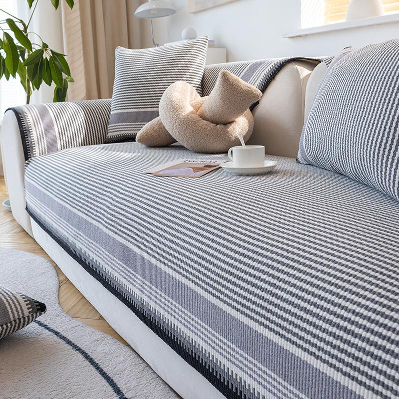 Cotton Coarse Cloth Non-slip Sofa Slipcover Modern Corner Cover Sofa Covers Living Room Stripe Sofa Towel Solid Wood Couch Cover
