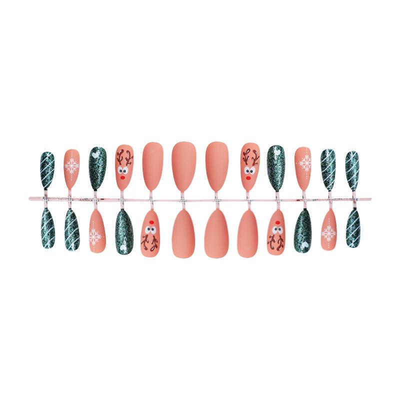 

Almond-Shaped Reindeer Green Glitter Press-On Nails