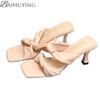 Fashion Square Toe Slippers Women Sandals High Heels Shoes Loafers 2025 Trend Summer Shallow Dress Pumps Flip Flops Sandalias De Mujer