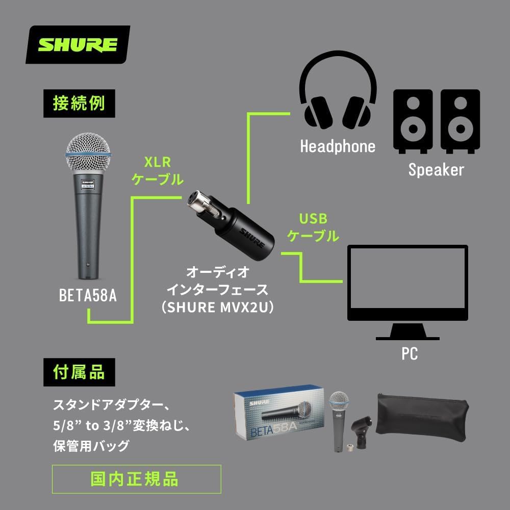 SHURE BETA Dynamic Vocal XLR Professional Noise High for Live Home and DTM 58A-J Microphone Supercardioid, Unidirectional, Wired, Grade, Reduction,