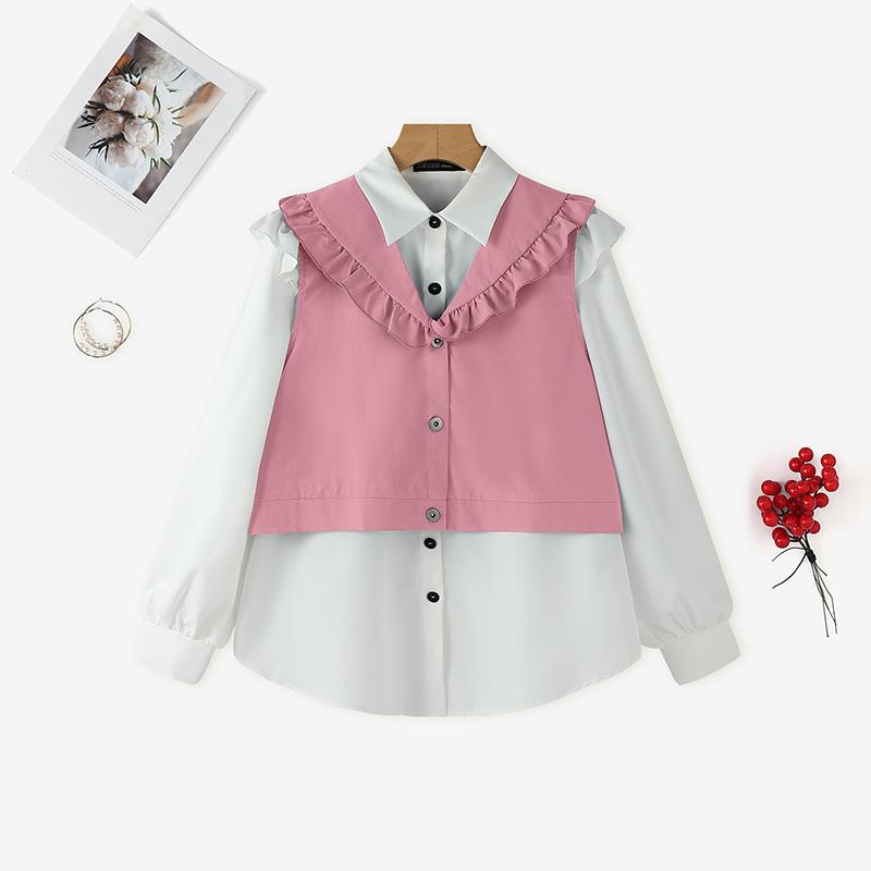 ZANZEA Blusa Casual Clásica de Cuello Suelta con Mangas Largas y Patchwork para Mujer