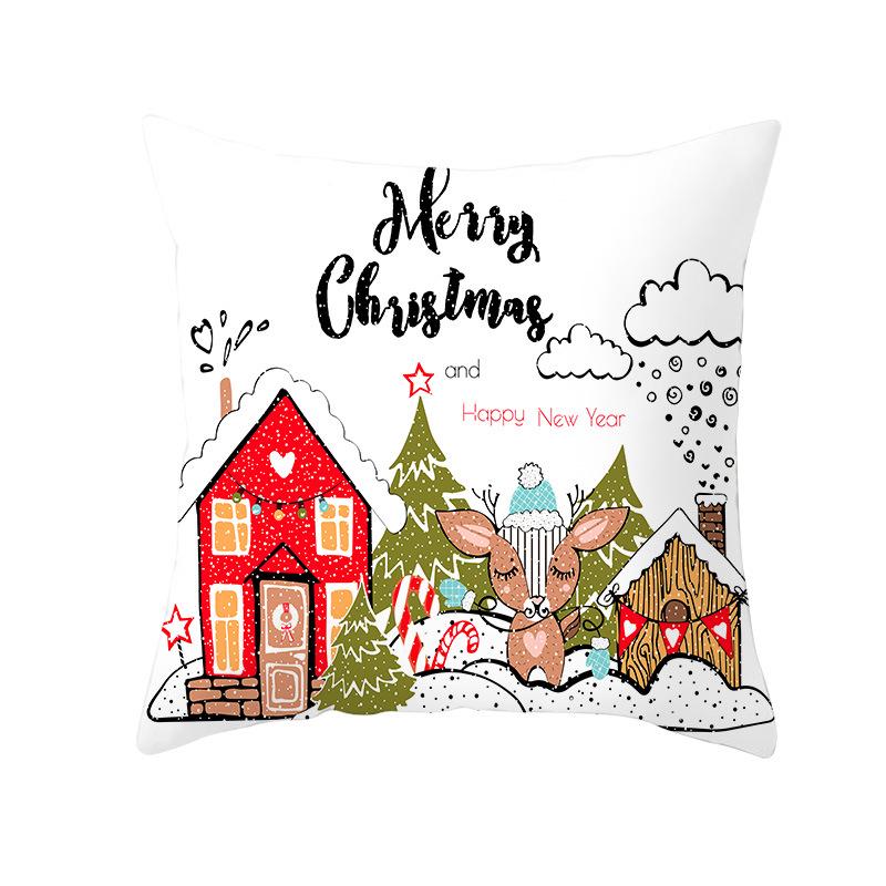 Christmas Peach Skin Pillow Cover Nordic Sofa Cushion Cover Cartoon Print Pillow Cover