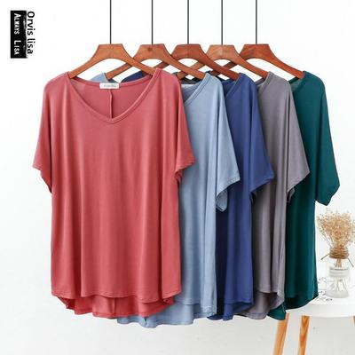 Sweetheart V-Neck High-Low Modal Top - Large Size, Short-Sleeved, Spring/Summer.