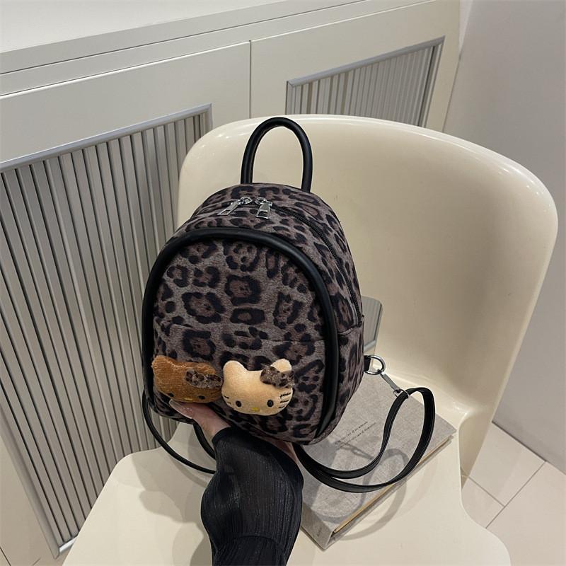 Hello Kitty Kids Backpack With Leopard Print Fabric For Daycare And School Use