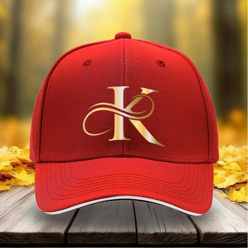 New Unisex Adjustable Baseball Cap With Golden K Letter Print For Outdoor Casual Sports Daily Wear