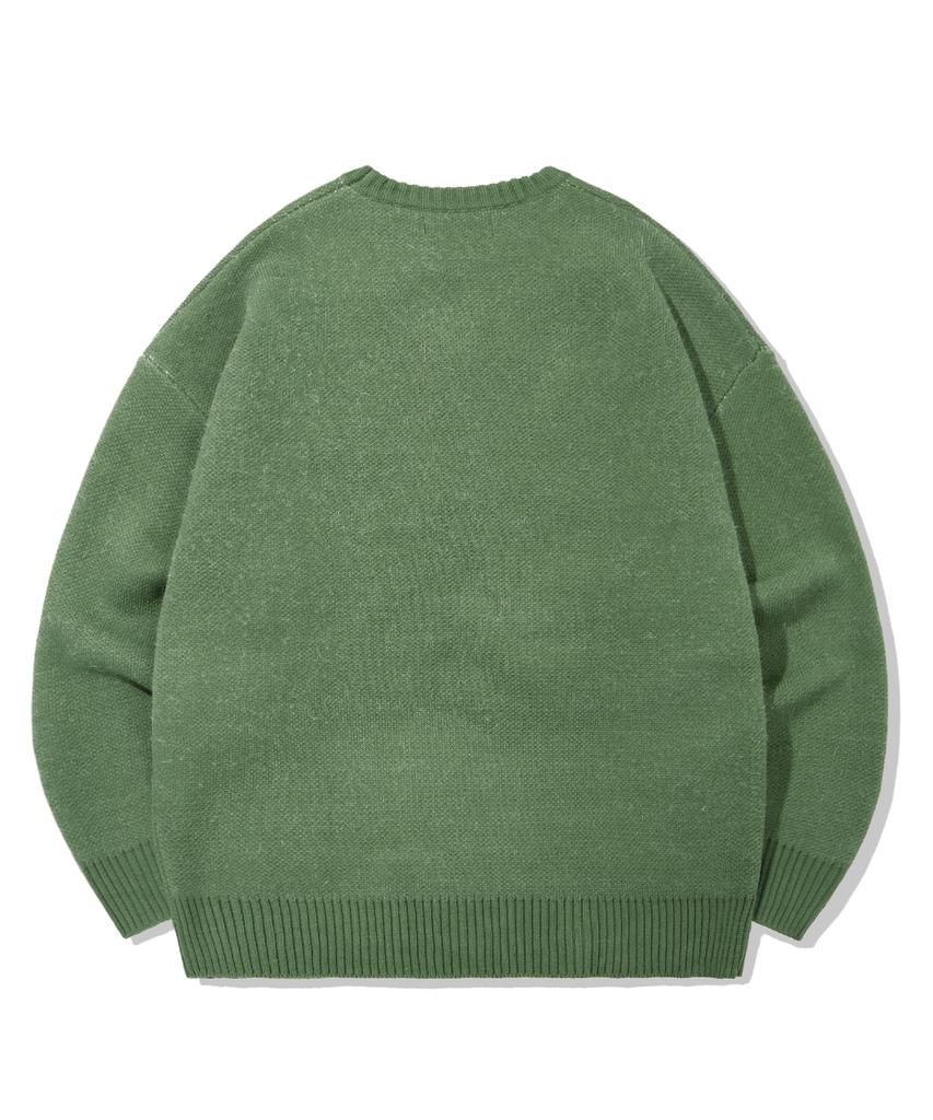 TRILLION Hairy Graphic Logo Oversized Jacquard Knit (Green)