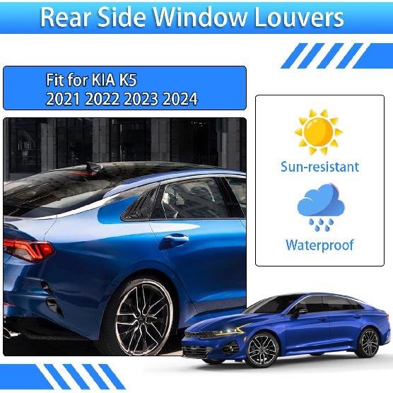 For KIA K5 2024 2023 2022 2021 Exterior Accessories Sporty Car Rear Side Window Louvers Air Vent Scoop Shades Cover Trim Blinds 2PCS(Bright Pitch