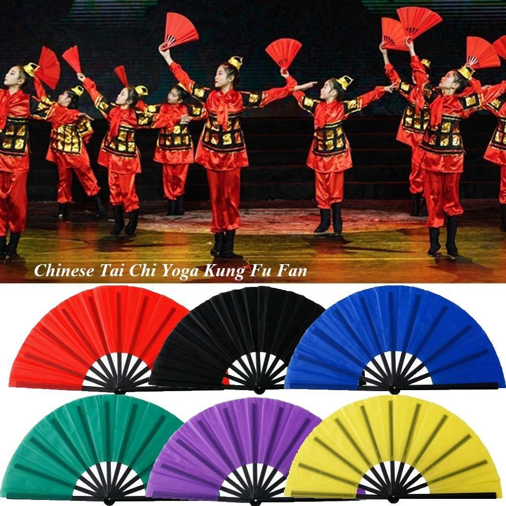 Ventail Chinois Tai Chi Yoga Kung Fu 33cm Os en Plastique Pliage à la Main Ventail de Scène Décoration de Mariage Fête