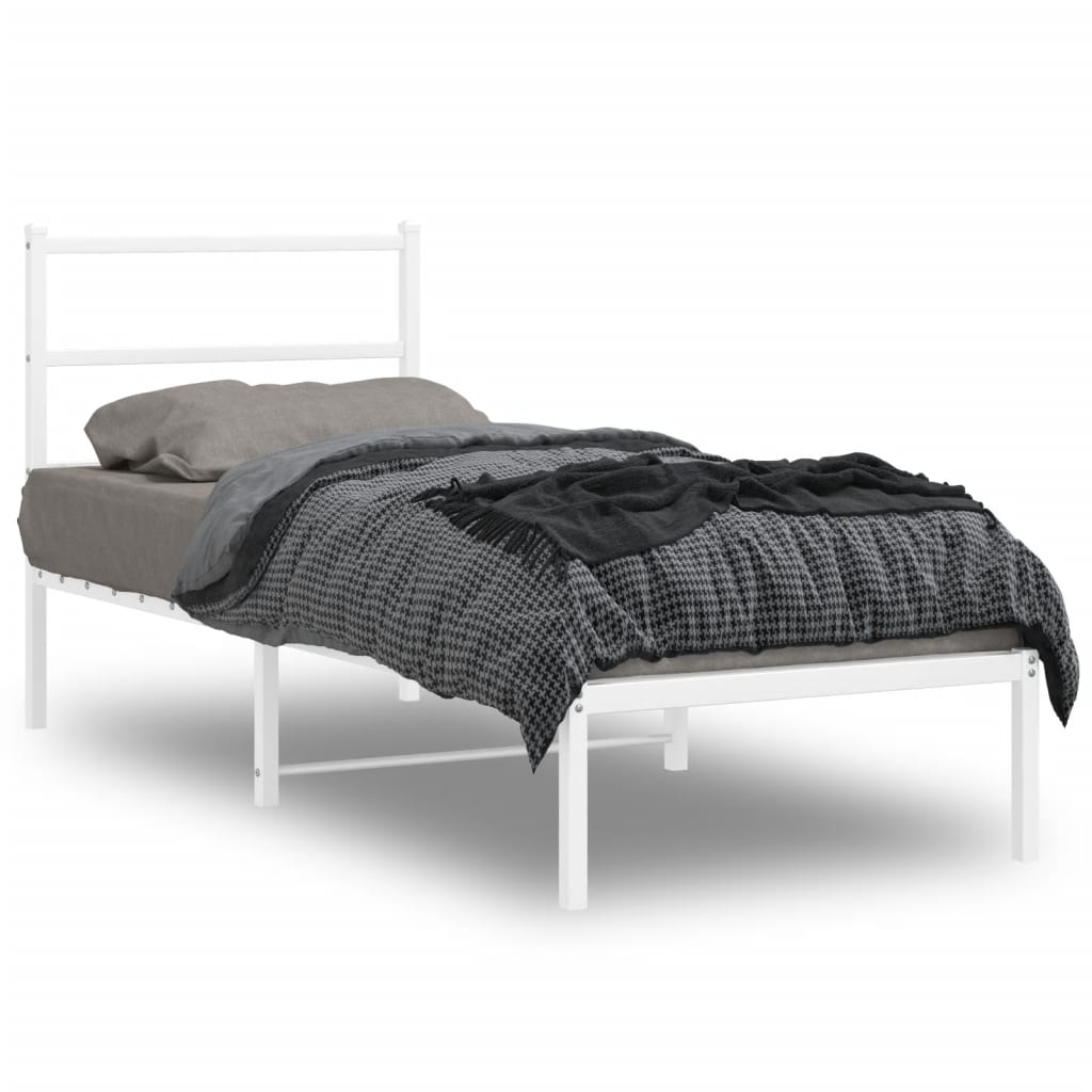 Vidaxl Metal Bed Frame with Headboard, White, 80X200 Cm