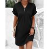 Women's V-neck Solid Color Pullover Casual Button Dress