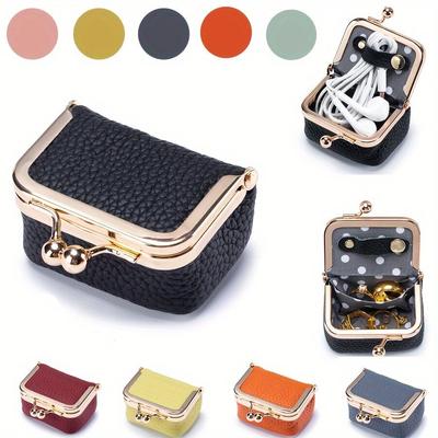 PU Leather Mini Coin Purse, Solid Color Buckle Replacement Bag Ring Bag Headphone Bag Casual Style Women's Small Storage Bag Women's Gift