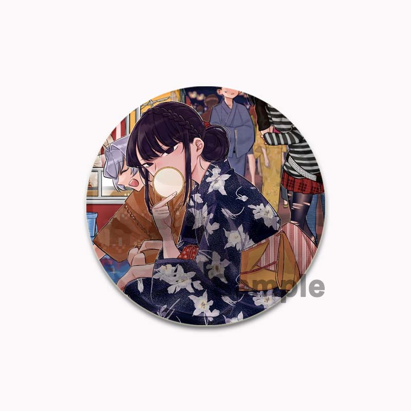 32/44/58mm Komi Cant Communicate Round Pin Cute Girl Cartoon Snap-in Brooches for Backpack Cothes Accessories Anime Collection Badge