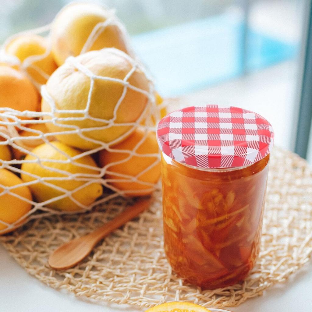 PRETYZOOM 40pcs Jar Lids Metal Canning Lids Red White Checked Jar Screw Caps for Canning Jars Jam Jelly Bottles 63MM