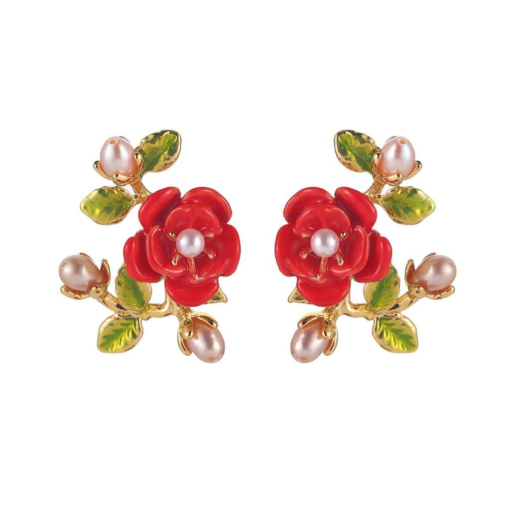 Exquisite Rose Gold Pearl and Leaf Earrings for Women