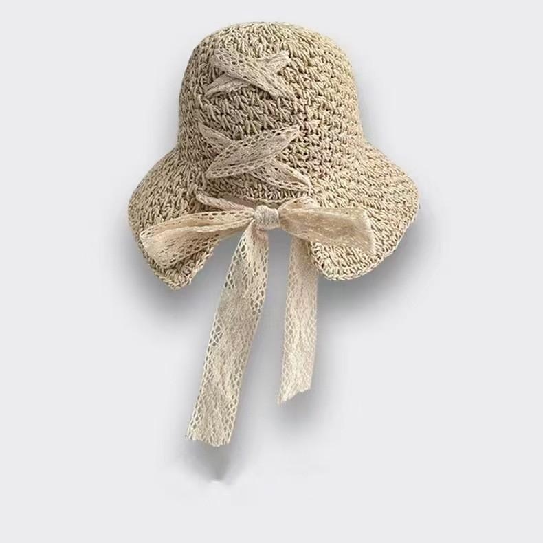 Summer new sun hat women's South Korea Dongdaemun weaving hollowed out after split fork sun protection hat fisherman hat children