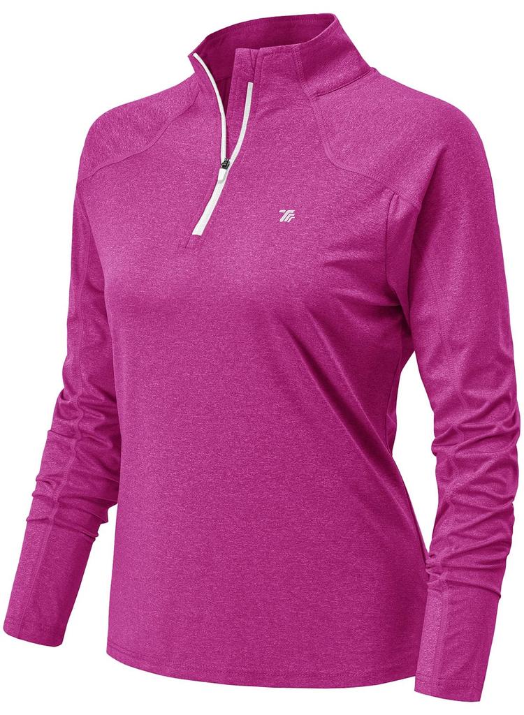 [YSENTO] Long T-Shirt, Women's Sports T-Shirt, Fitness Shirt, Long Sleeve T-Shirt, Half Zip Up, Golf Wear, Running, Trekking, Quick Drying Shirt, 03