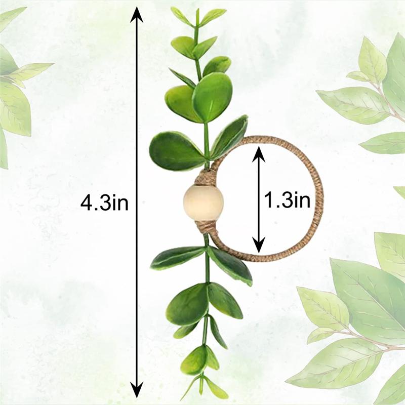 12Pcs Eucalyptus Napkin Rings, Wood Bead Napkin Rings Farmhouse Leaf Spring Napkin Rings For Dining Table Decorations Durable