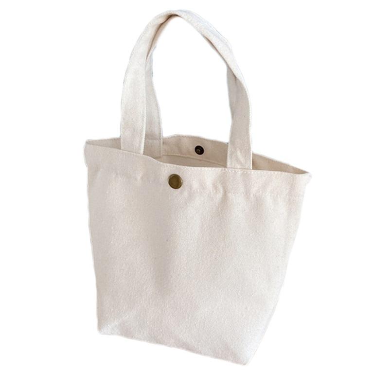 Simple Canvas Bag Women Shoulder Bags Foldable Picnic Pouch Small Tote Black Shopper Large Capacity Student Lunch Box