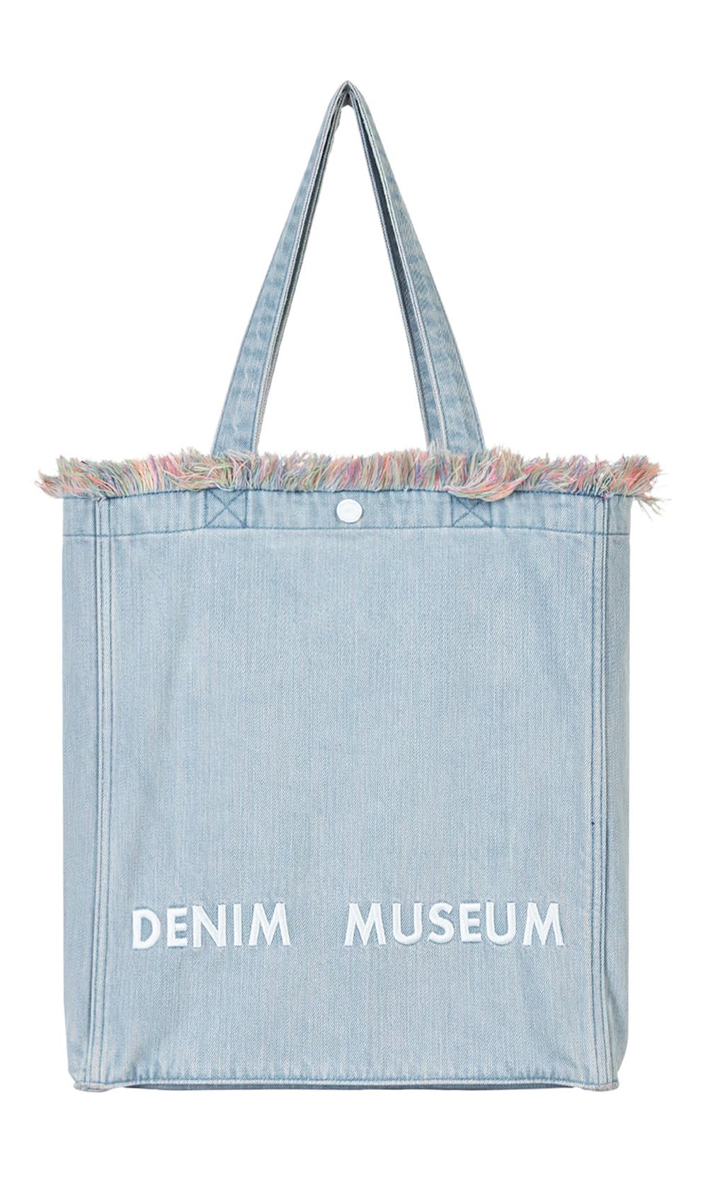 

Light blue toned red fringe design shoulder tote bag Original niche foldable lightweight canvas large capacity perfect for commuting and walking