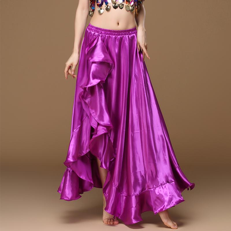 Belly Dancing Side Pulling Long Satin Skirt Lady Belly Dance Skirts Women Sexy Oriental Belly Dance Skirt Professional Dance Performance