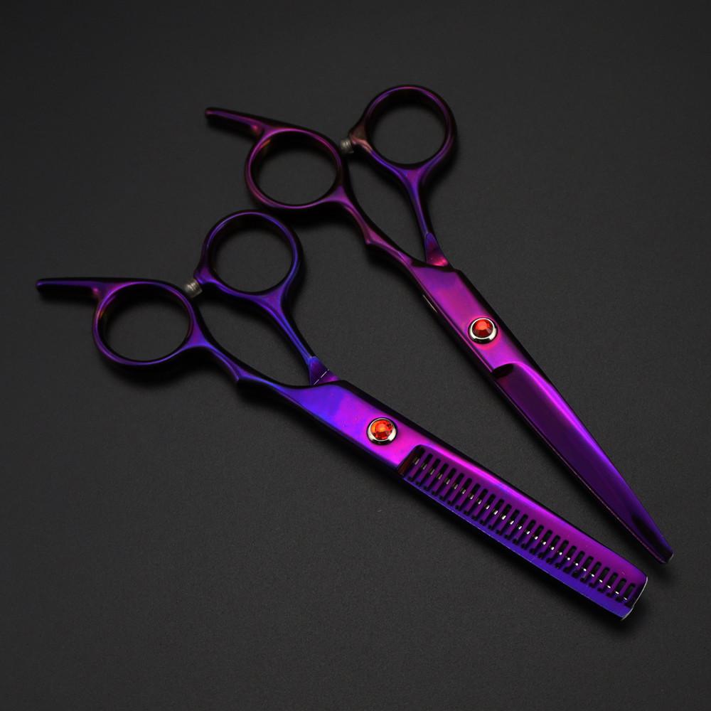 Professional 6 '' Scissor Red Gem Hair Cutting Scissors Haircut Thinning Barber Tools Cut Shears Hairdresser Scissors