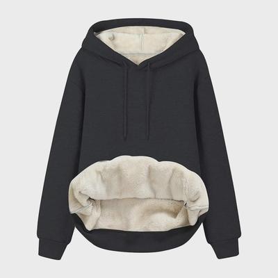 European & American Women's Hooded Drawstring Sweater - Solid Color, Thick Velvet (Autumn/Winter)