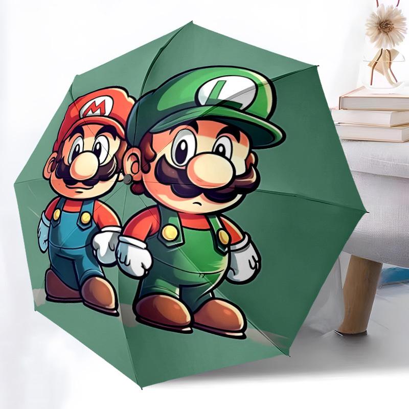 1pc Mario, Luigi Automatic Folding Umbrella, Portable Collapsible Design, 8-Rib Iron Frame, , All-Season Casual Outdoor Accessory for Christmas Birthd