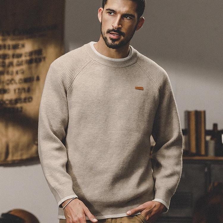 Men s American Retro Crew Neck Loose Winter Sweater - Trendy Knitwear Base Layer XXXL