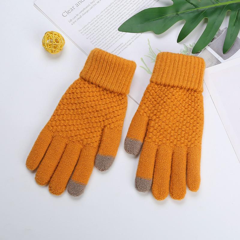 

Winter male and female students jacquard touch screen and thick velvet couple warm gloves жовтий