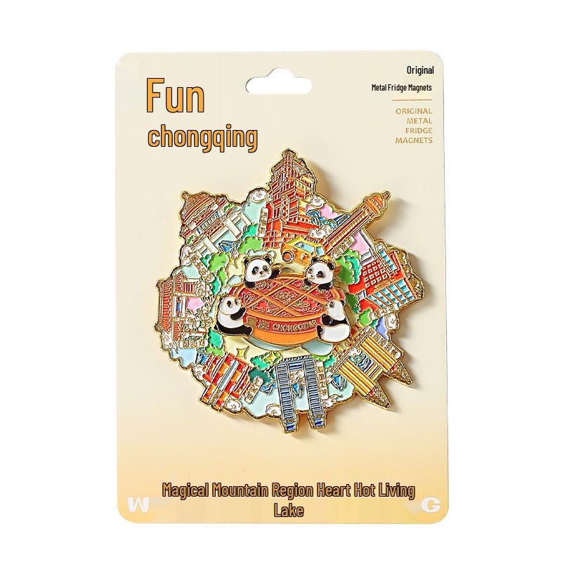 Chongqing Panda Drehender Metall Kühlschrankmagnet - Stadtsouvenir Geschenk