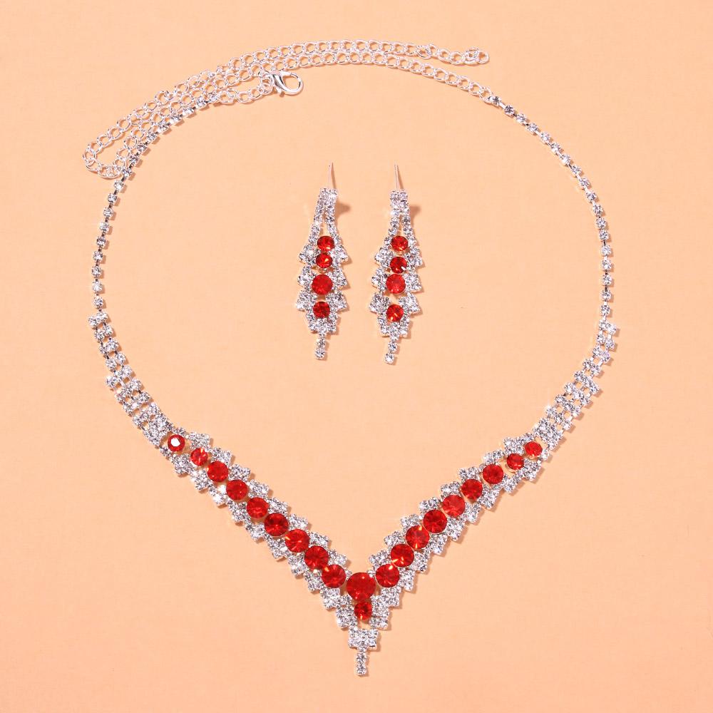 

Shinny Stonefans Роскошные комплекты ожерелья с кристаллами для женщин Винтажные украшения для невесты Свадебные аксессуары V-образное ожерелье со стразами 2 шт./компл. красный