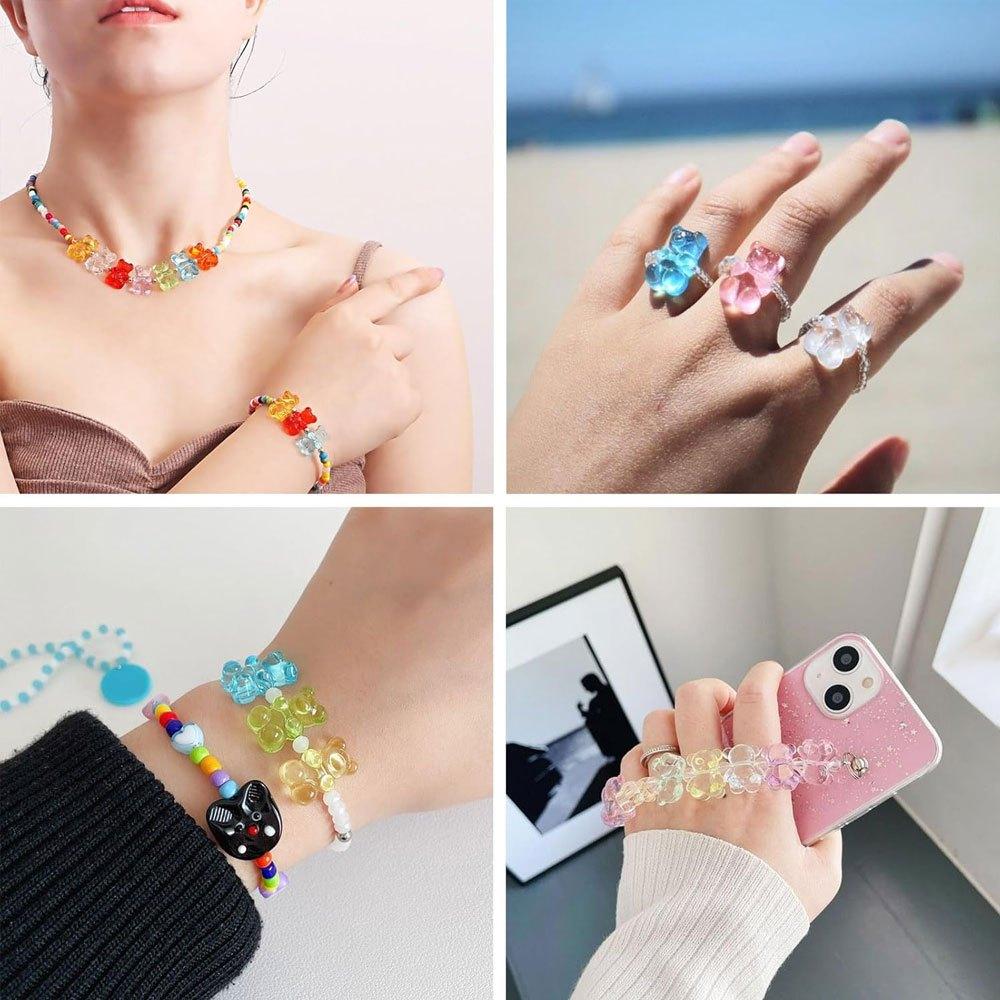 10/20/50 Stück Acryl Weichzucker Bären Perlen Rosa Tierperlen Transparent Zufällige Farbe Armbandperlen Kunsthandwerk DIY Schmuckherstellungszubehör