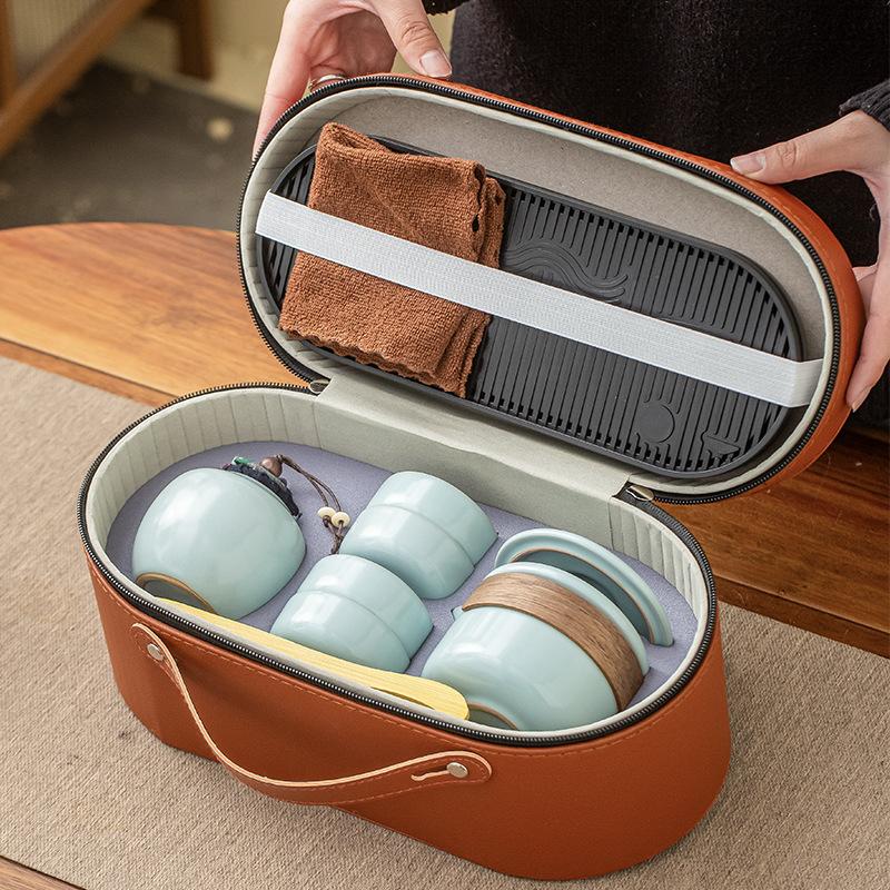 

Hand-held pot, Ru kiln Kuaike cup, portable travel tea set, complete set, company party commemorative gift