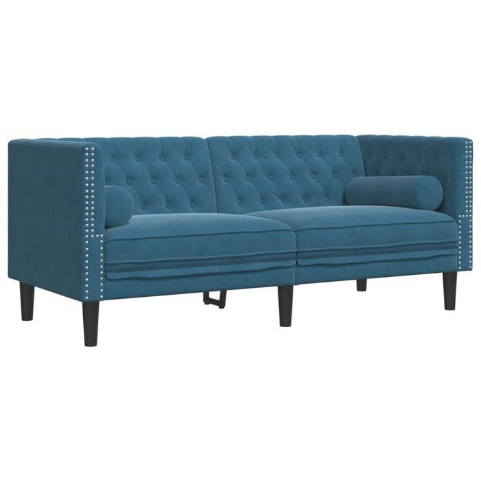 VidaXL Canapé Chesterfield avec traversins 2 places bleu velours, canapé, canapé rembourré, canapé à 2 places, causeuse, 372691